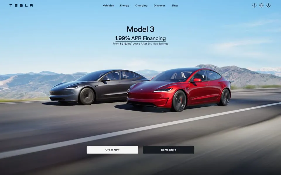 tesla.com homepage in 2024