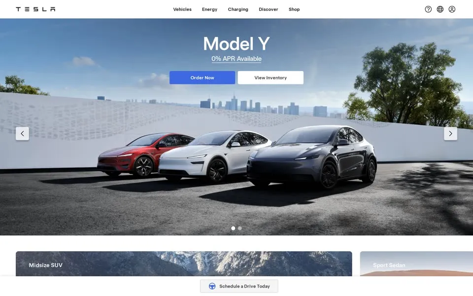 tesla.com homepage in 2026