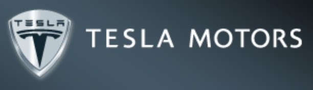 Tesla logo on the 2006 tesla.com homepage: Silver shield and T beside the Tesla Motors name.