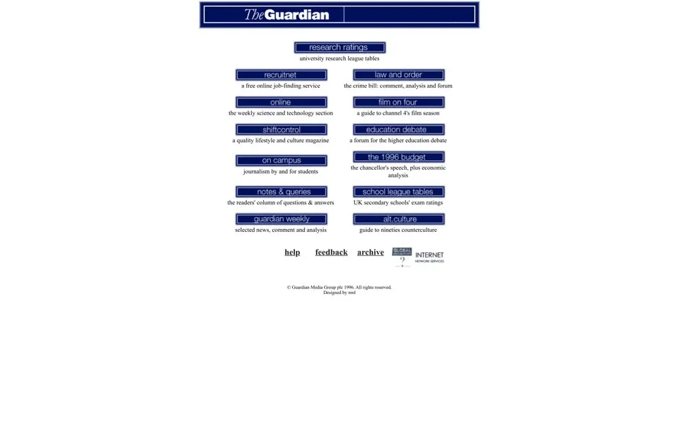 theguardian.com homepage in 1996