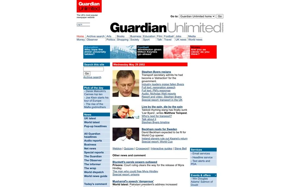 theguardian.com homepage in 2002