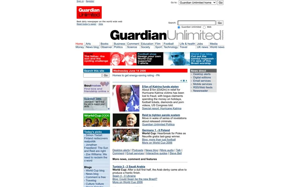 theguardian.com homepage in 2006