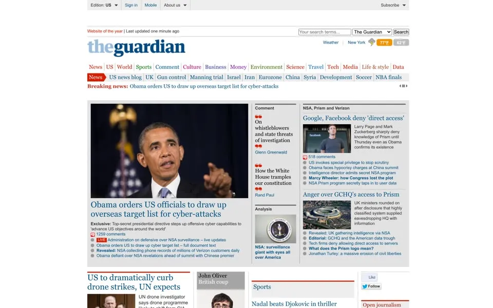 theguardian.com homepage in 2013