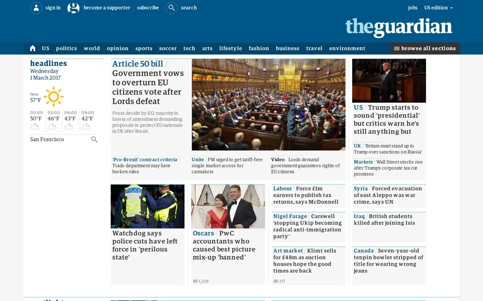 theguardian.com homepage in 2017