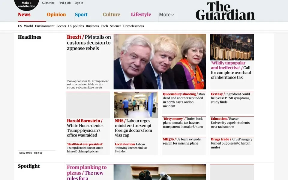 theguardian.com homepage in 2018
