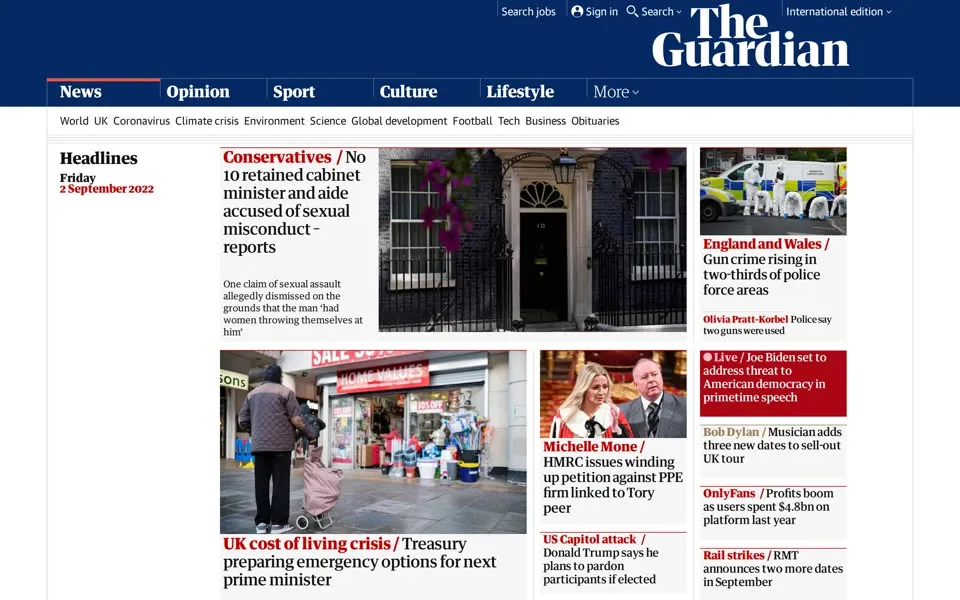 theguardian.com homepage in 2022