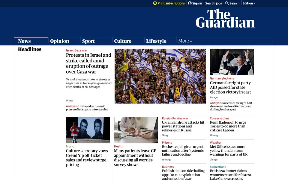 theguardian.com homepage in 2024