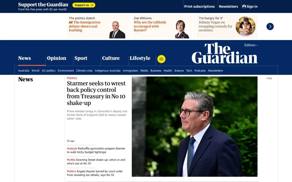 theguardian.com homepage in 2025