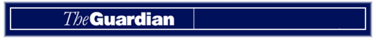 The Guardian logo on the 1996 theguardian.com homepage: Italic “The” joins a bold sans-serif Guardian wordmark on navy
