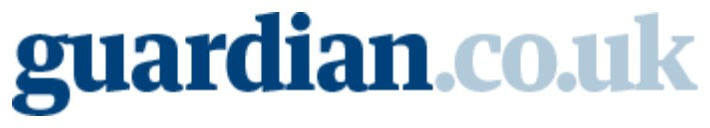 The Guardian logo on the 2008 theguardian.com homepage: Blue serif lettering and .co.uk replace Unlimited