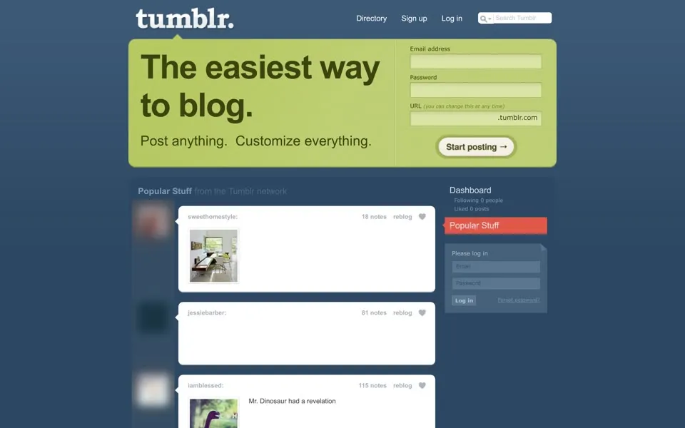 tumblr.com homepage in 2009