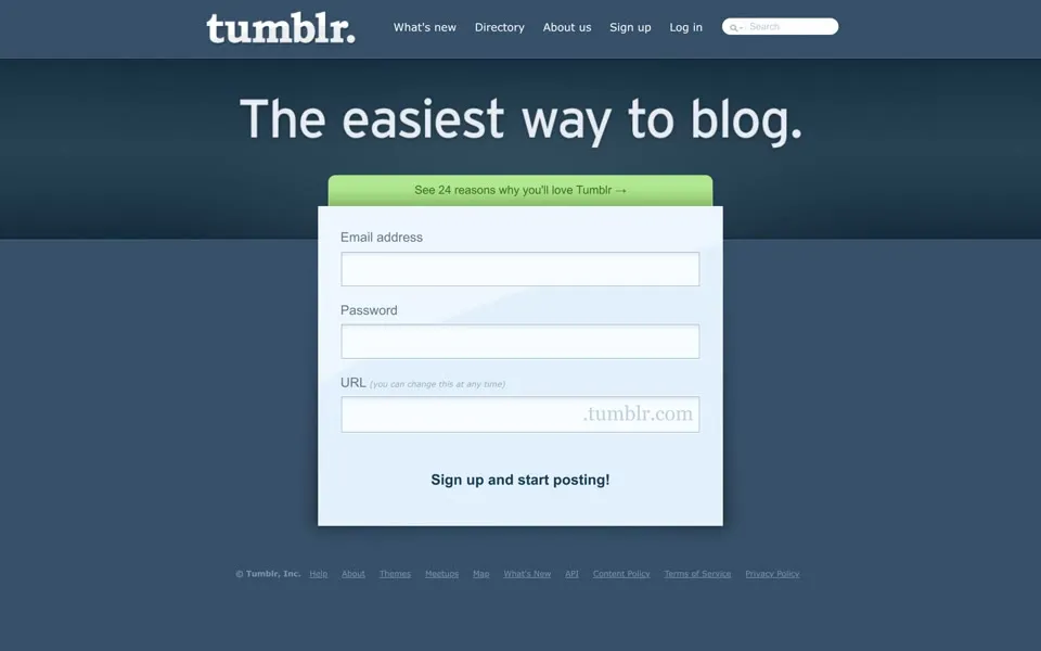 tumblr.com homepage in 2010