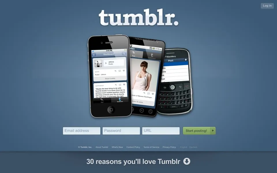 tumblr.com homepage in 2011