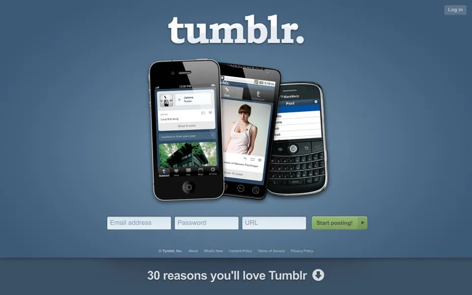 tumblr.com homepage in 2012