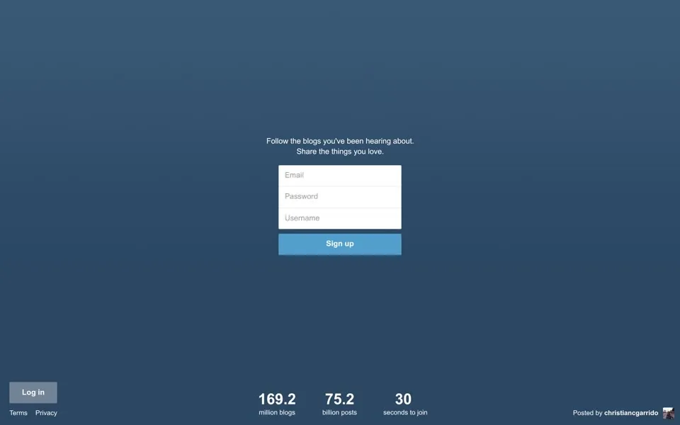 tumblr.com homepage in 2014