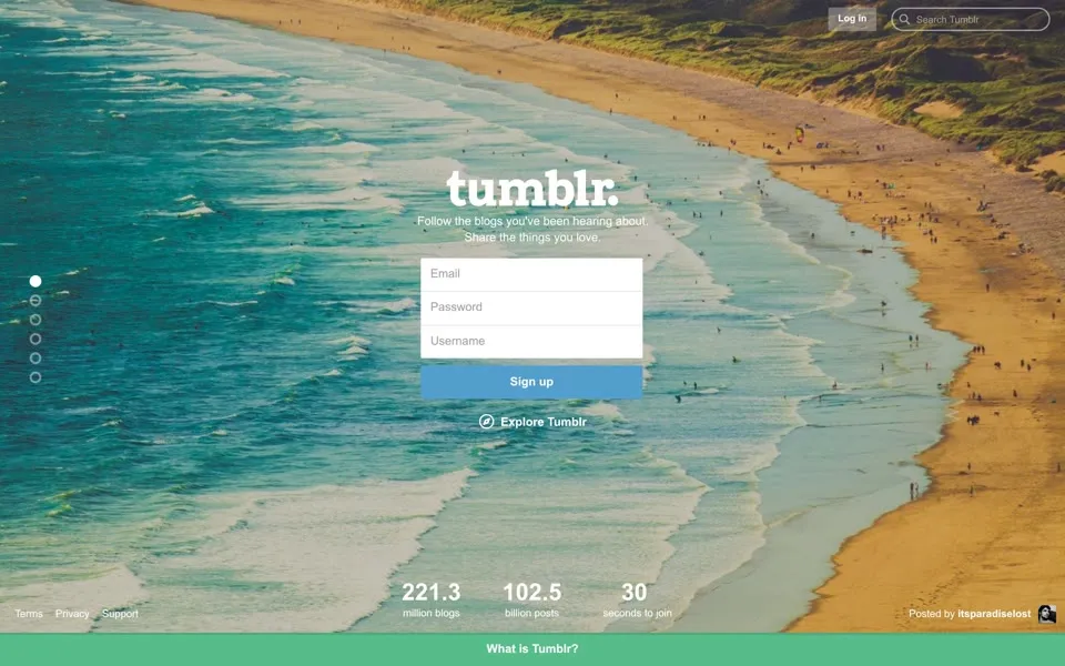 tumblr.com homepage in 2015