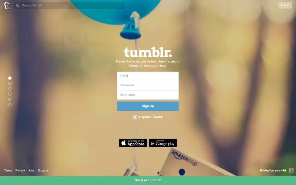 tumblr.com homepage in 2016