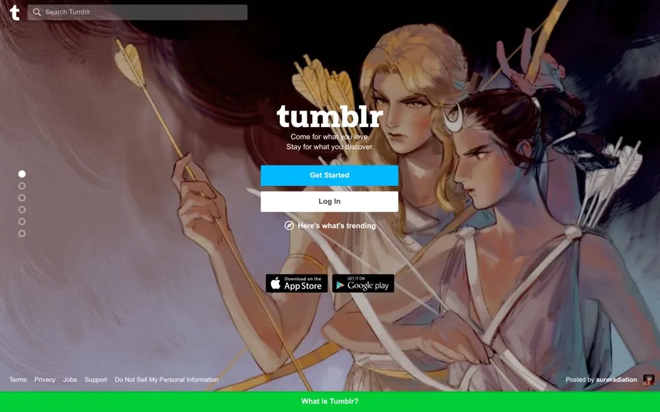 tumblr.com homepage in 2020