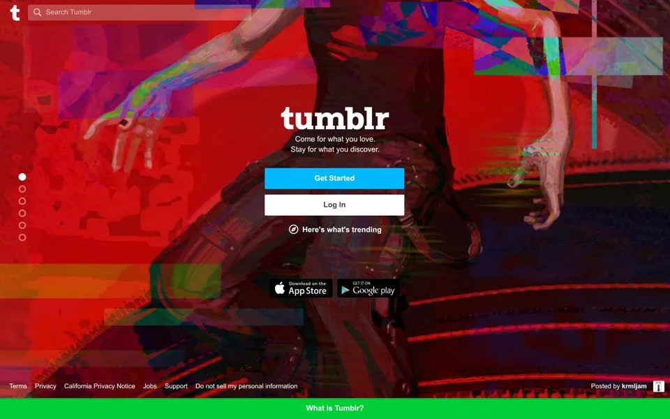 tumblr.com homepage in 2021