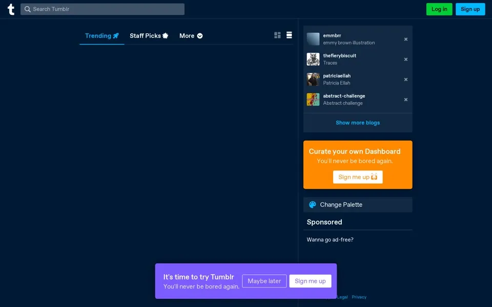 tumblr.com homepage in 2023