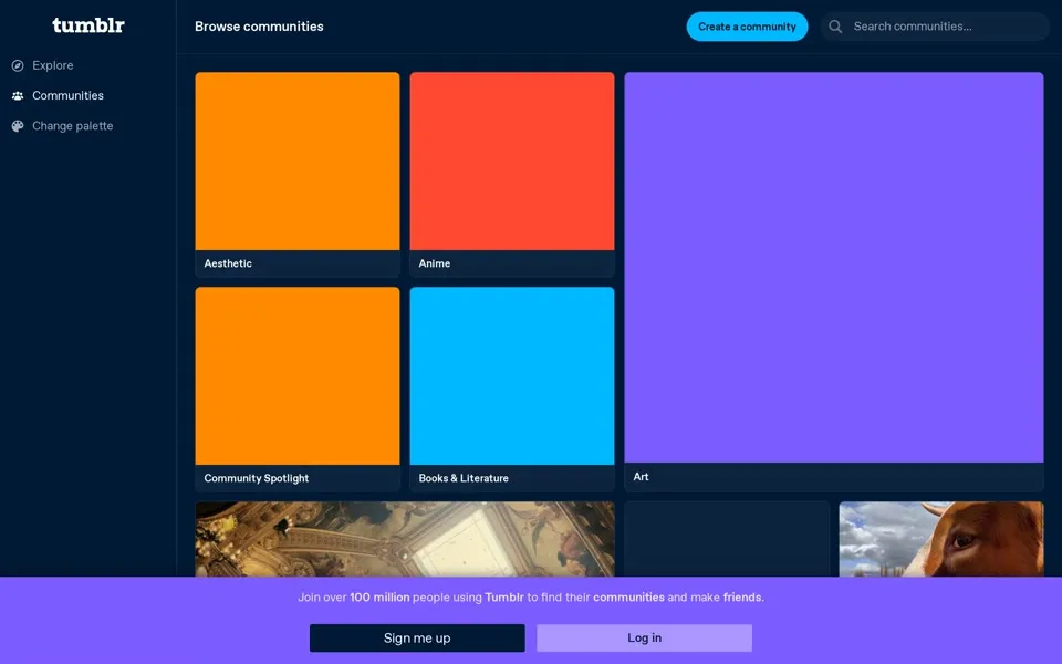 tumblr.com homepage in 2025