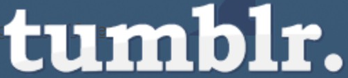 Tumblr logo on the 2008 tumblr.com homepage: flower gone: big white rounded wordmark with a full stop on blue