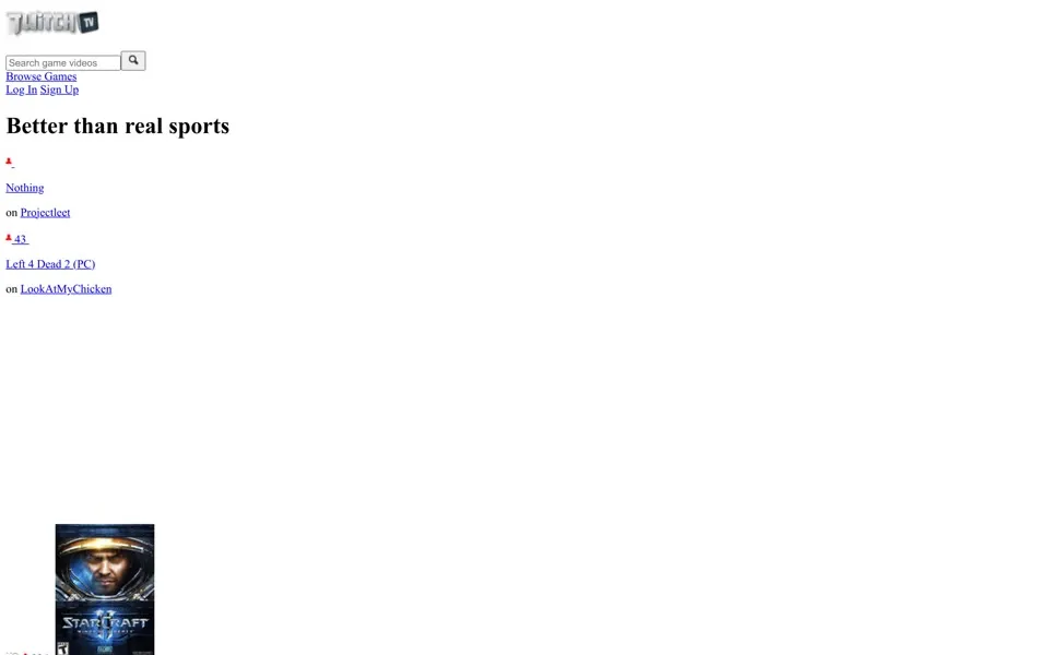 twitch.tv homepage in 2011