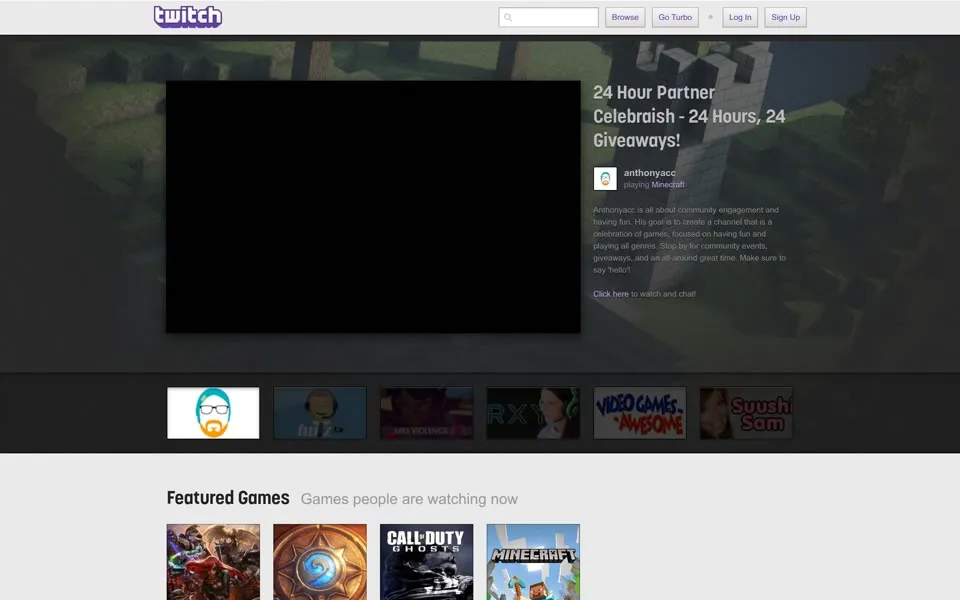 twitch.tv homepage in 2014
