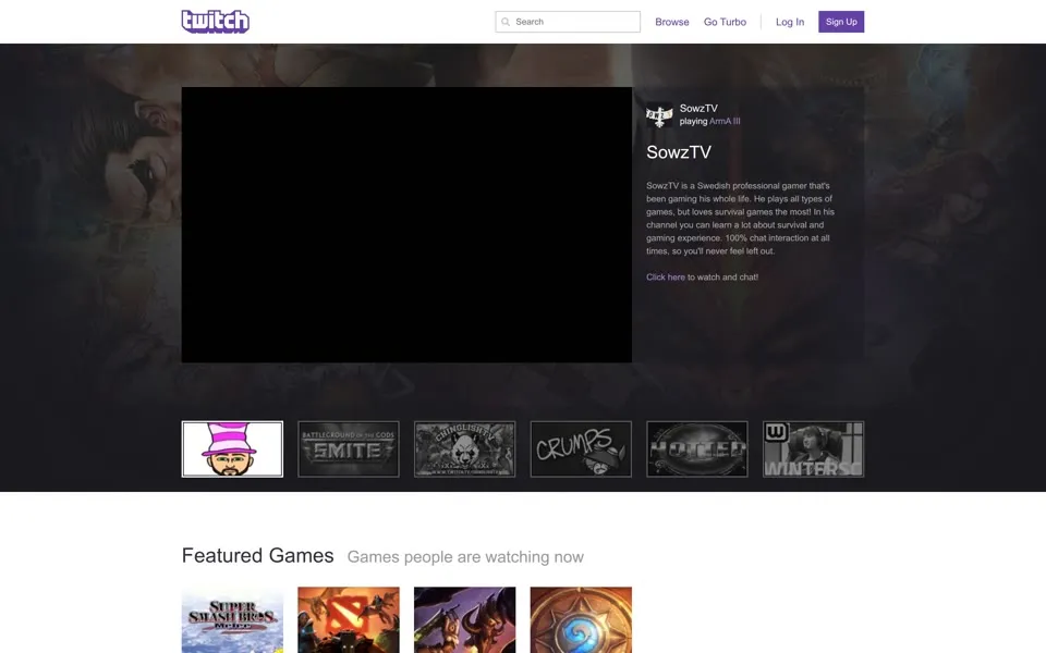 twitch.tv homepage in 2015