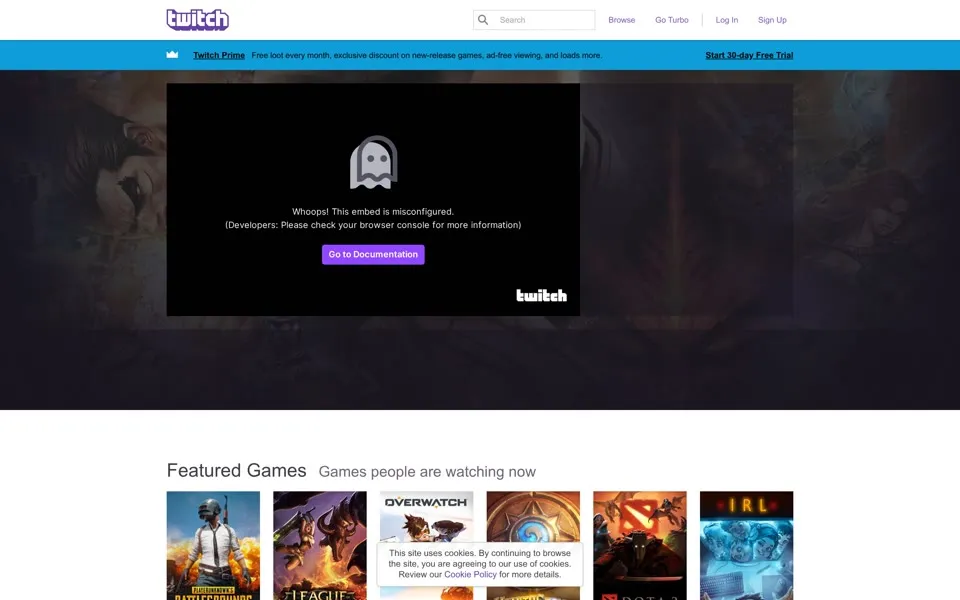 twitch.tv homepage in 2017
