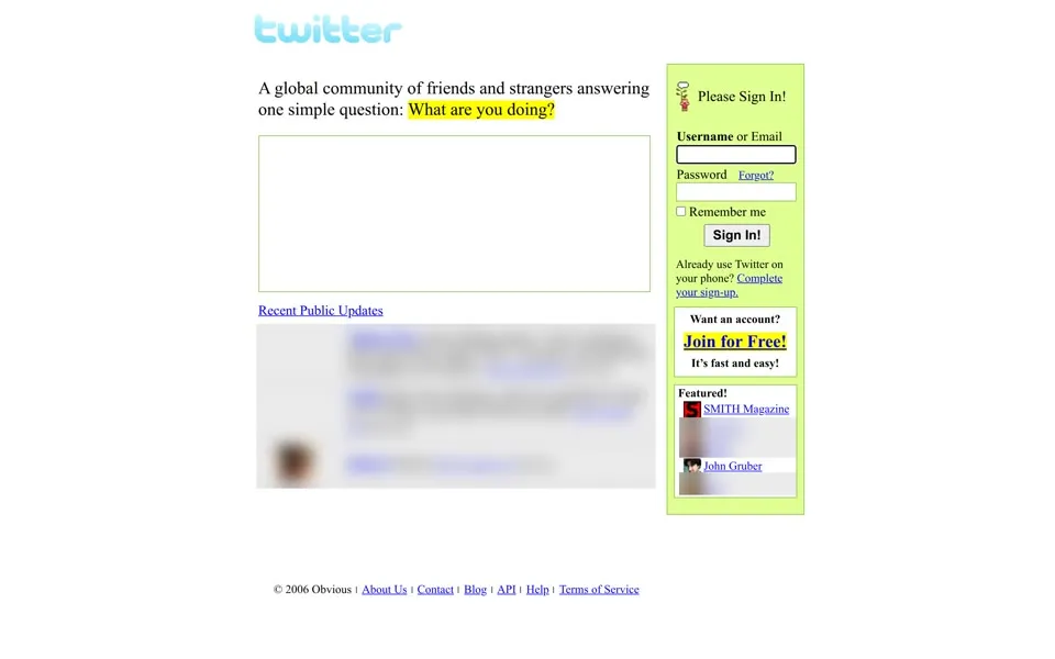 twitter.com homepage in 2006