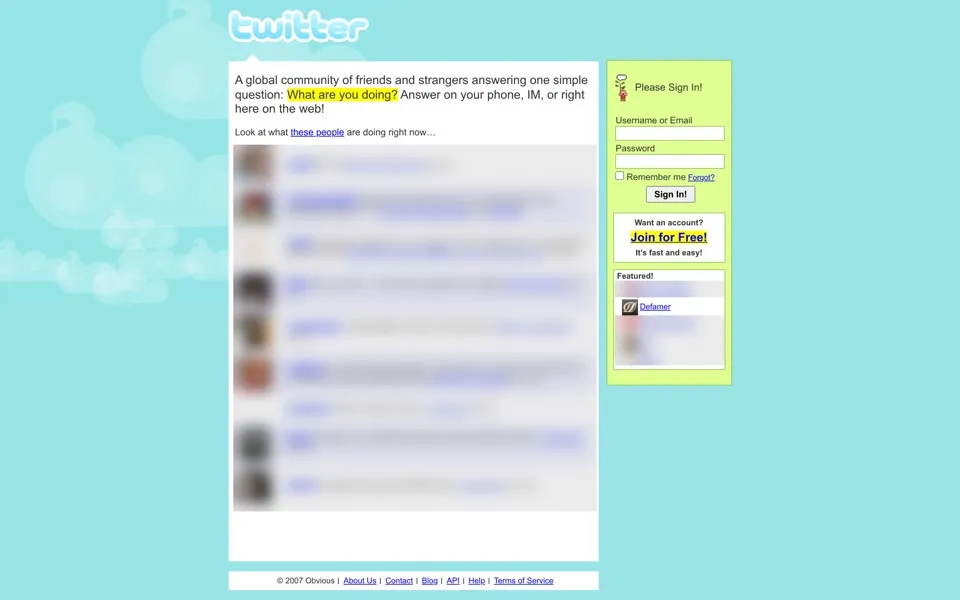 twitter.com homepage in 2007