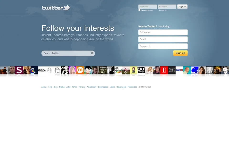 twitter.com homepage in 2011
