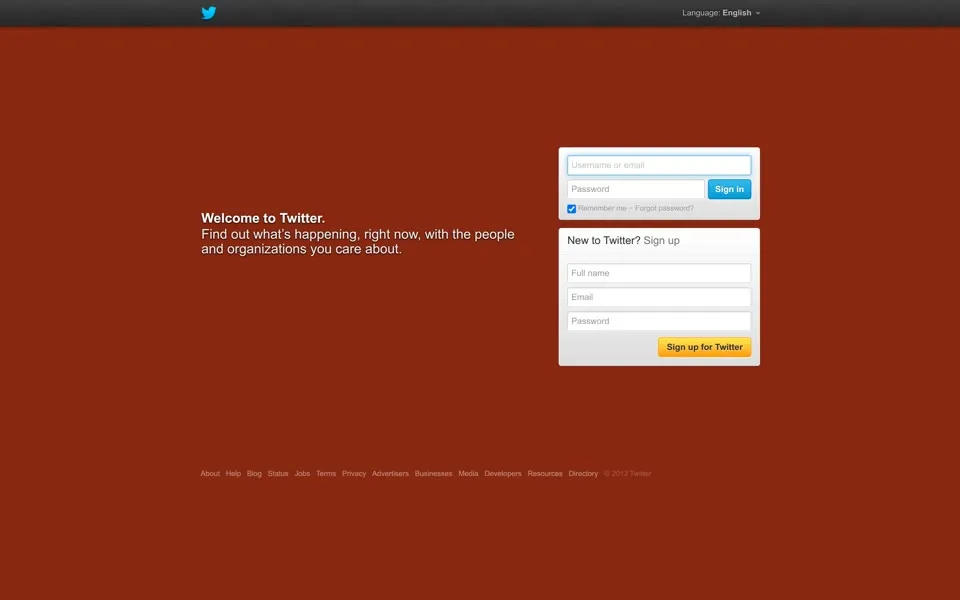 twitter.com homepage in 2013