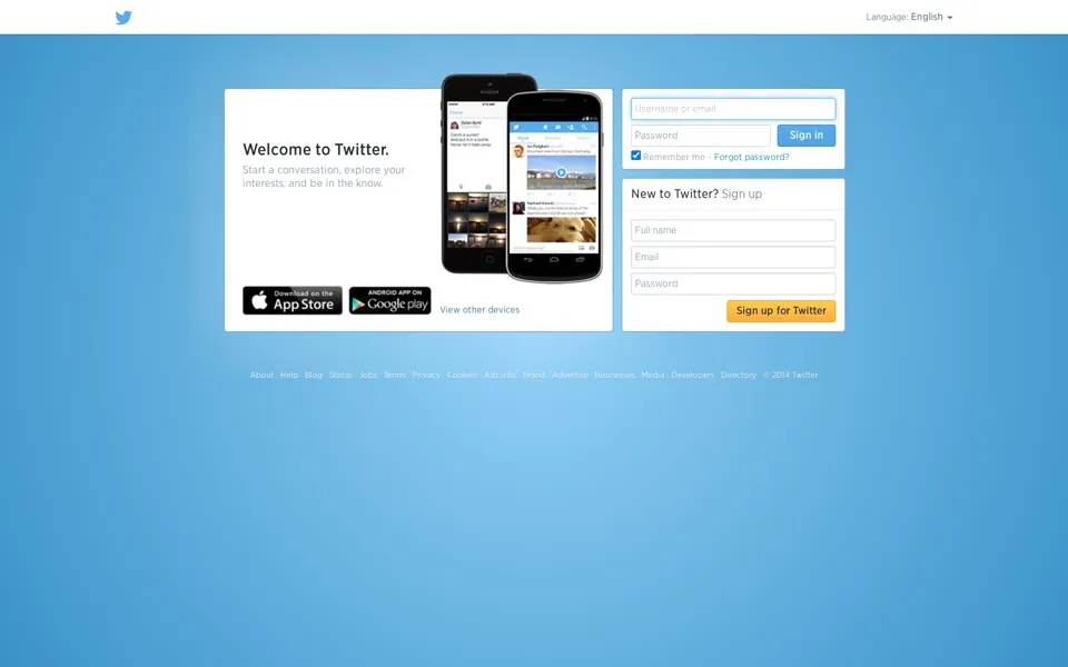 twitter.com homepage in 2014
