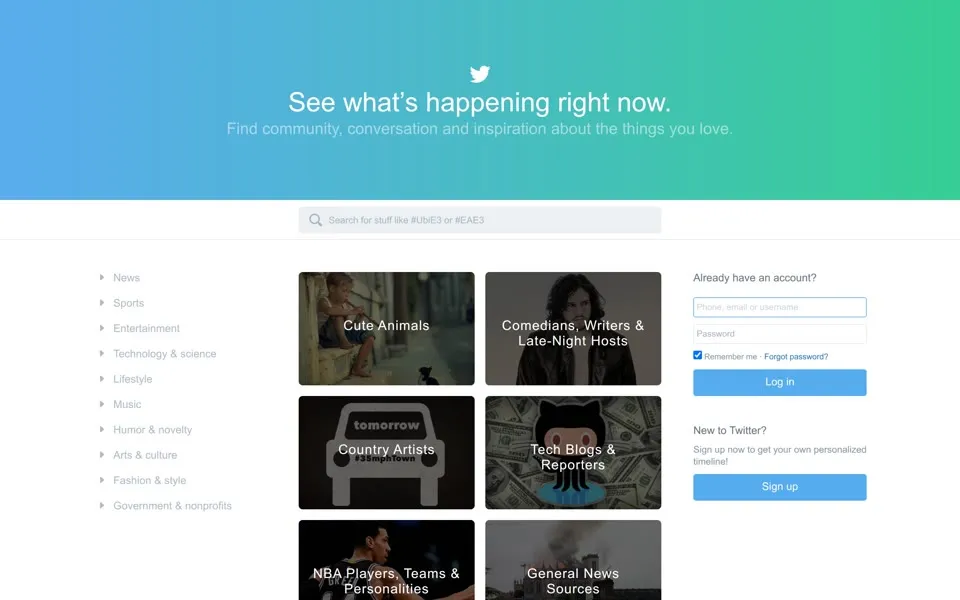 twitter.com homepage in 2015