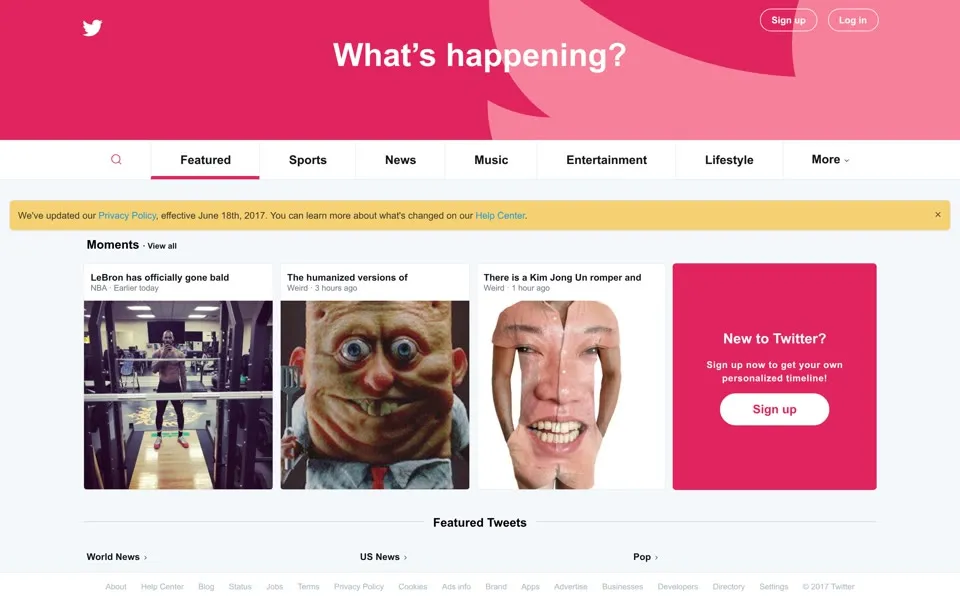 twitter.com homepage in 2017