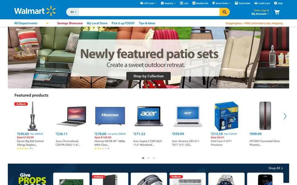 walmart.com homepage in 2016