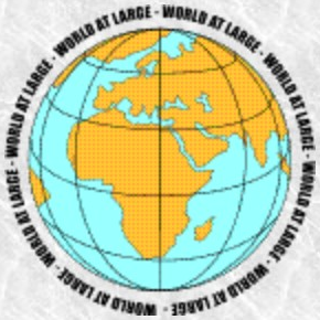Walmart logo on the 1996 walmart.com homepage: a globe stamped "World at Large" on a hand-made page