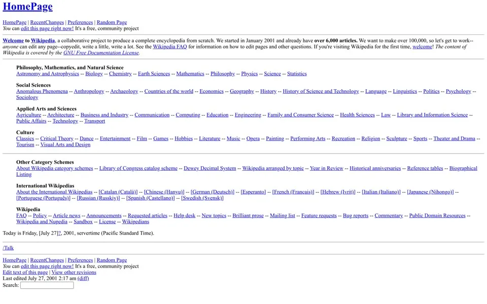 wikipedia.org homepage in 2001
