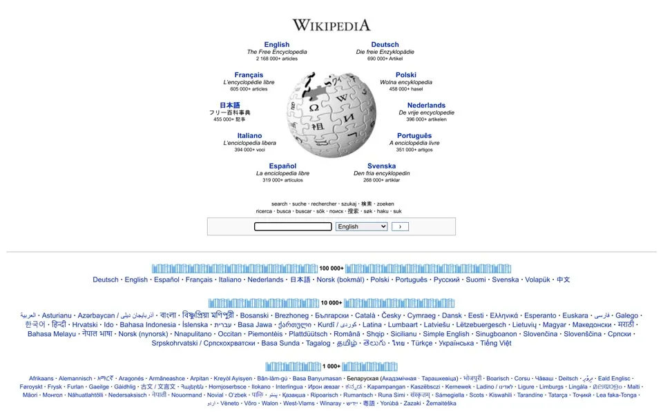 wikipedia.org homepage in 2008
