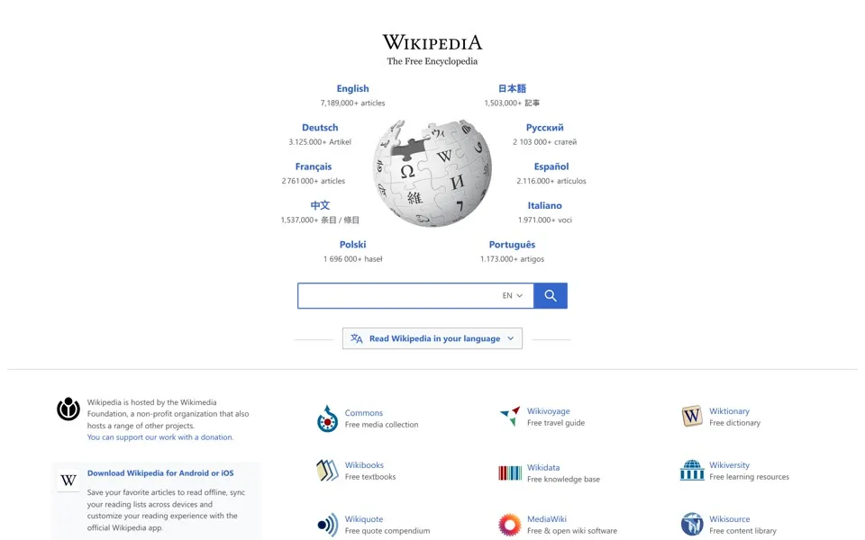 wikipedia.org homepage in 2026