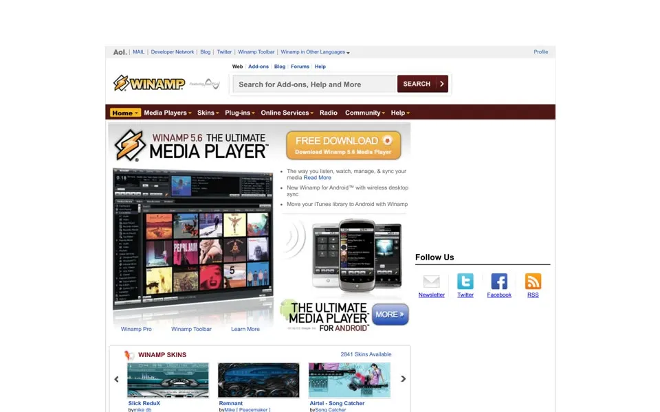 winamp.com homepage in 2011