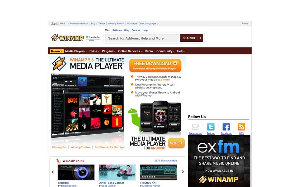 winamp.com homepage in 2012