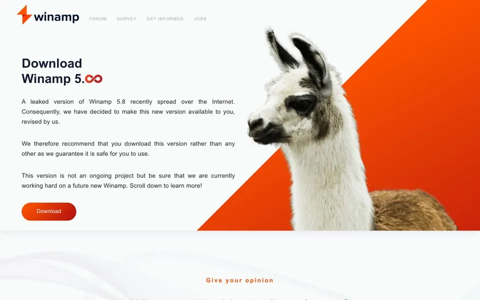 winamp.com homepage in 2019