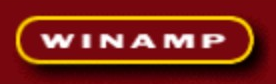 Winamp logo on the 1998 winamp.com homepage: White letters sit inside a gold capsule.