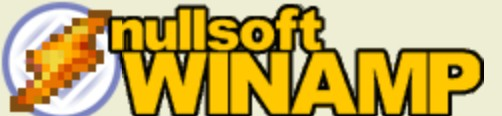 Winamp logo on the 2000 winamp.com homepage: A yellow wordmark adds Nullsoft and a circular lightning badge.