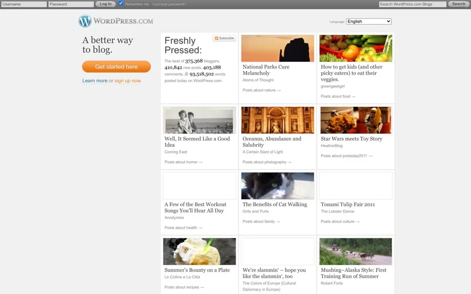 wordpress.com homepage in 2011