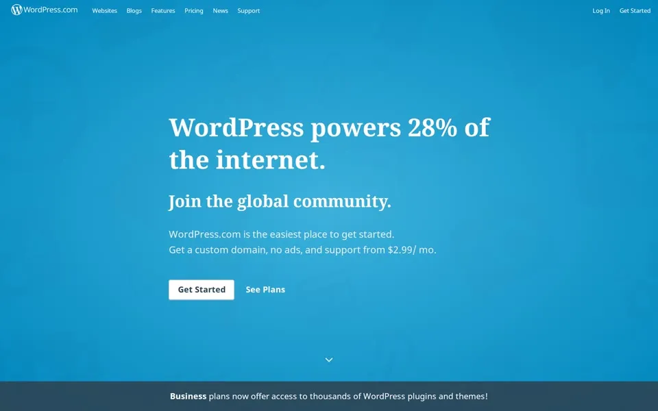wordpress.com homepage in 2017