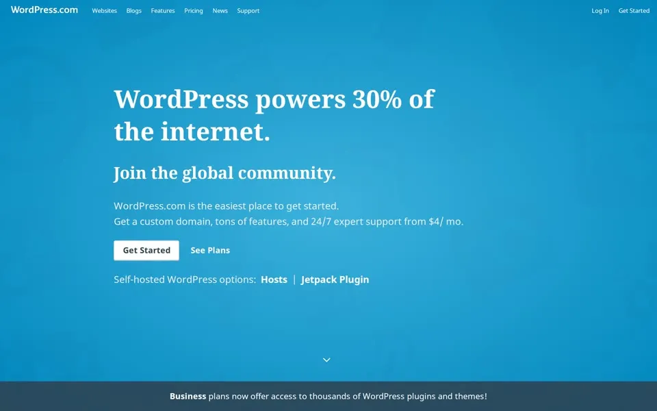 wordpress.com homepage in 2018